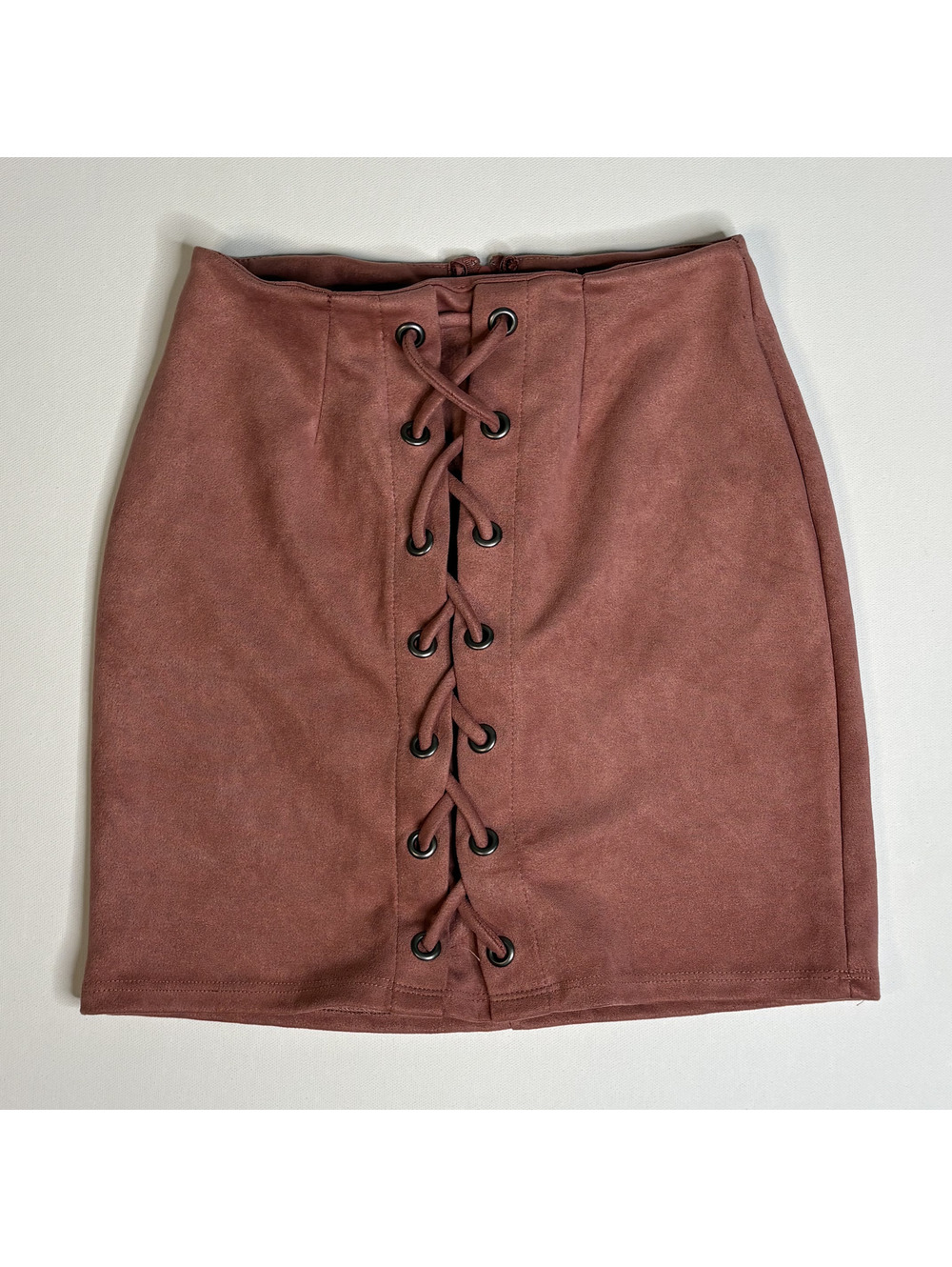 Windsor Lace Up Faux Suede Mini Skirt Brown Size Small S